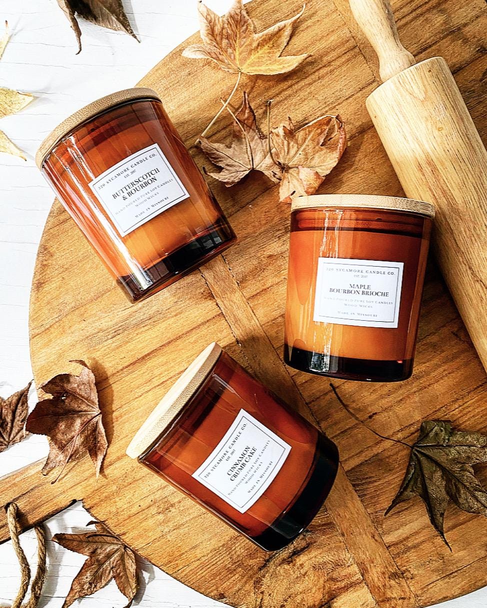 14 oz. Amber Wood Wick Hand Poured Pure Soy Candles