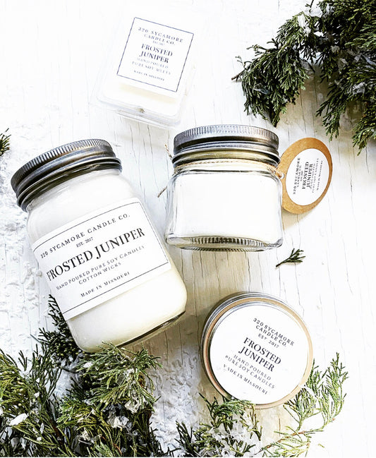 Frosted Juniper Hand Poured Pure Soy Candles and Melts